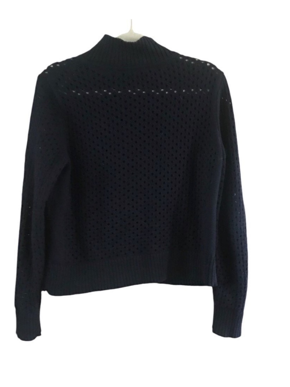 Talbots Navy Eyelet Zip-Front Cardigan - Picture 3 of 6